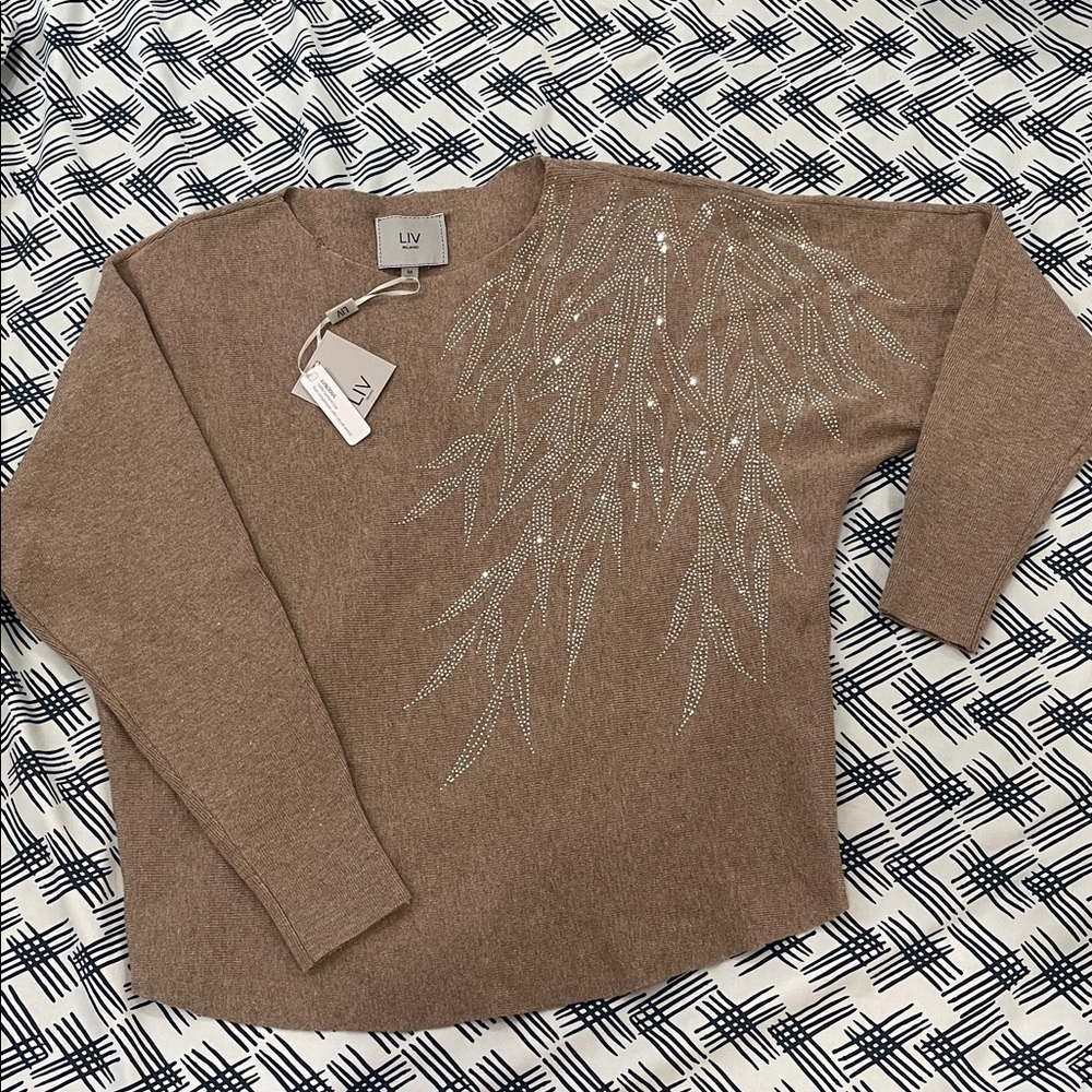 LIV Milano | Women's Brown Sweater with Leaf Embellishments | Medium